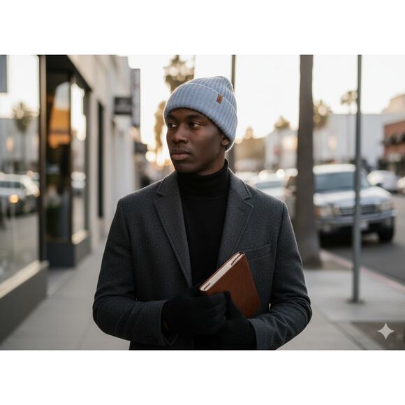 VINCE NWT $165 100% Cashmere Chunky Rib Beanie Hat in Light Tide Blue OS - Picture 2 of 16